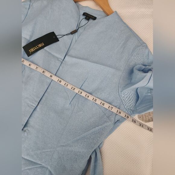 FOR CYNTHIA dress linen viscose blend side pockets belted short sleeve - Picture 7 of 13